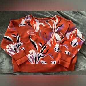 Maeve for Anthropologie. Floral, orange, boatneck sweater